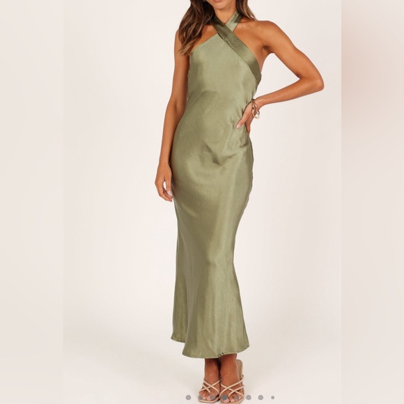 Gracie Midi Dress green silk halter Size US6 - Picture 4 of 4